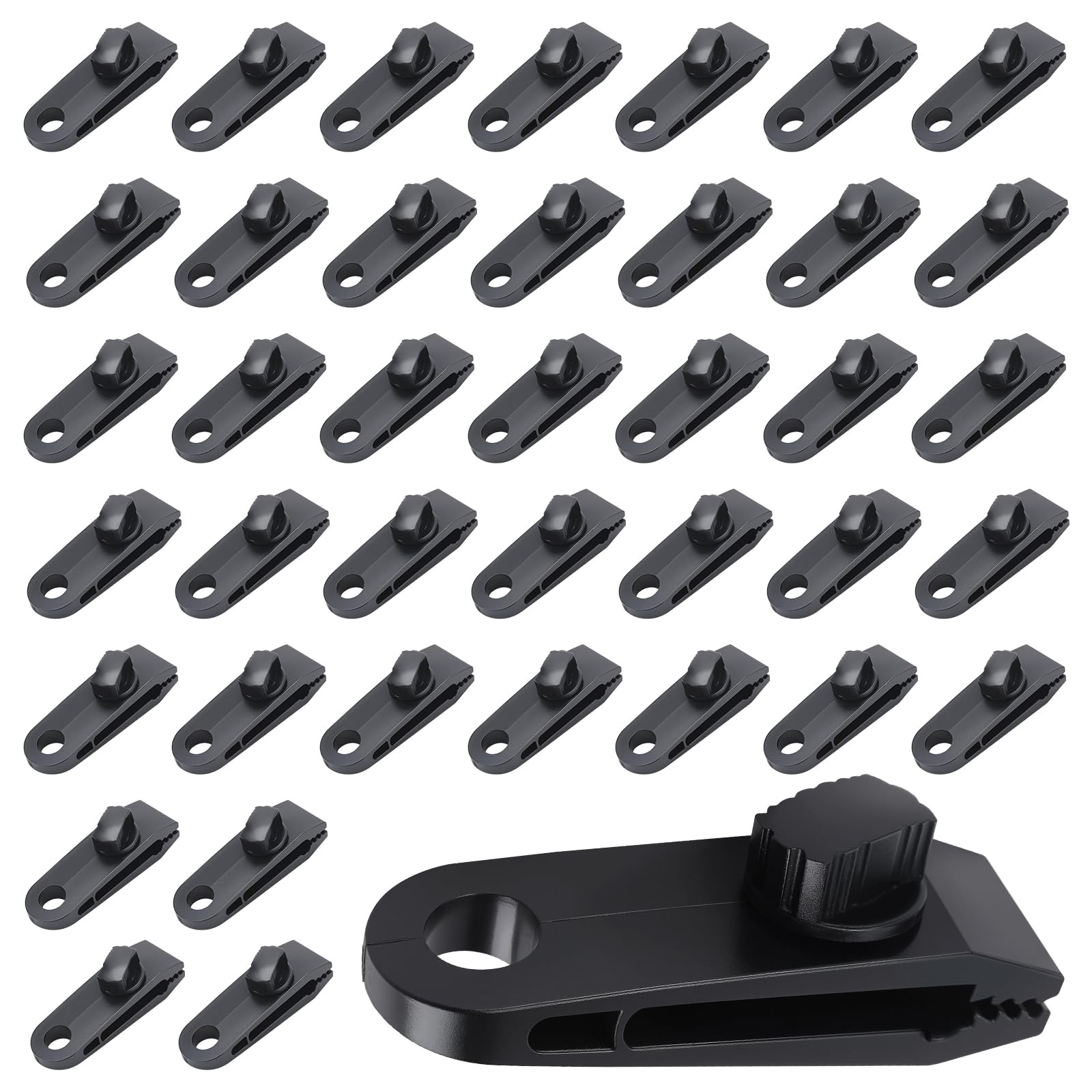 Lot de 40 clips de fixation pour bâche et tente - Attaches pour bâche de piscine, remorque, auvent - Pince à fixation universelle - Noir