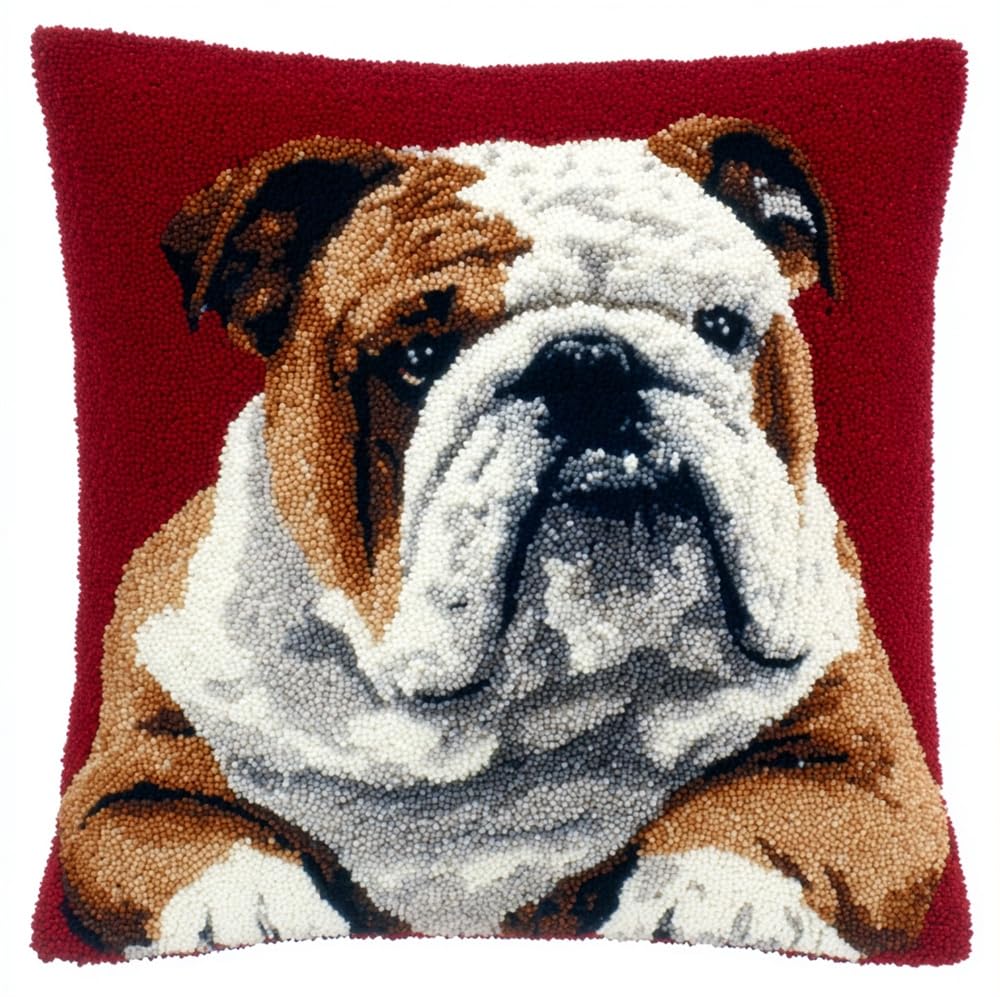 FWRTYCB Latch Hook Cushion Kits for Adults, Bulldog Pillow Hook Art
