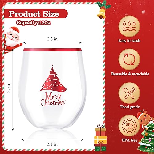 Miniatura 16 de SUT Copas de vino desechables transparentes sin tallo, vasos irrompibles de 12 onzas, paquete de 32 unidades, inastillables, reciclables, vasos