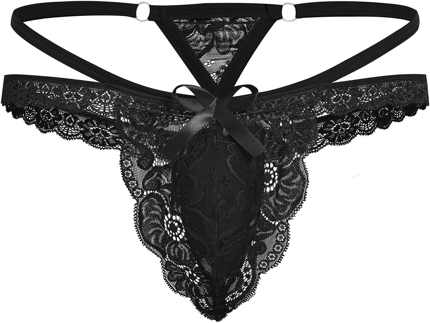 ABAFIP Men's Lace Thongs Frilly Trim Low Waist Bowknot T-back G-string Panties Crossdressing Underpants - Image 2