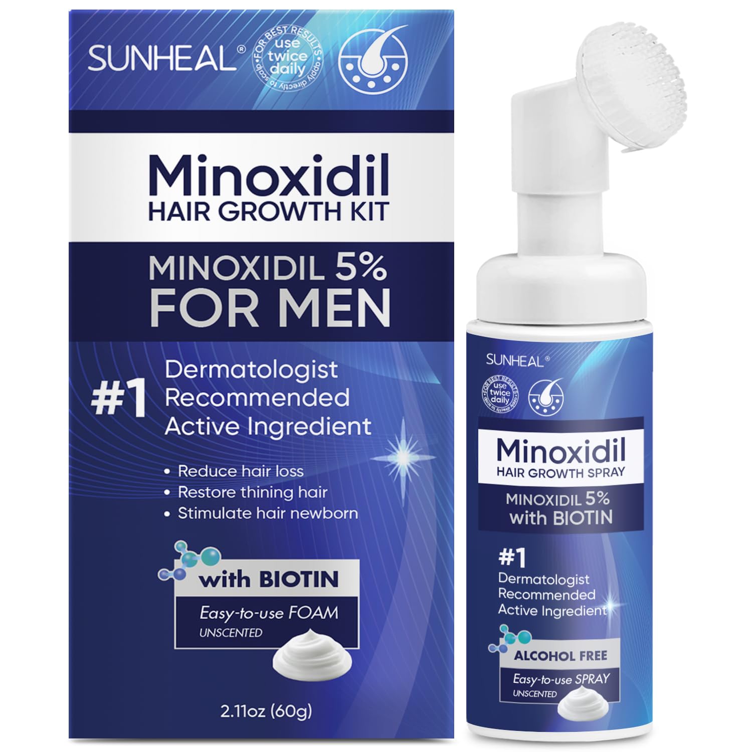 5% Minoxidil Hair Growth Kit for Men, Minoxidil Foam for Men, 5 percent Minoxidil for Women, Hair Growth Foam, Hair Regrowth Treatment 2fl oz