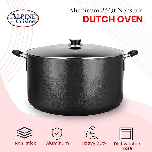 Miniatura 5 de Alpine Cuisine Olla antiadherente de 35 cuartos con tapa de vidrio templado y asas de transporte, utensilios de cocina multiusos de aluminio para