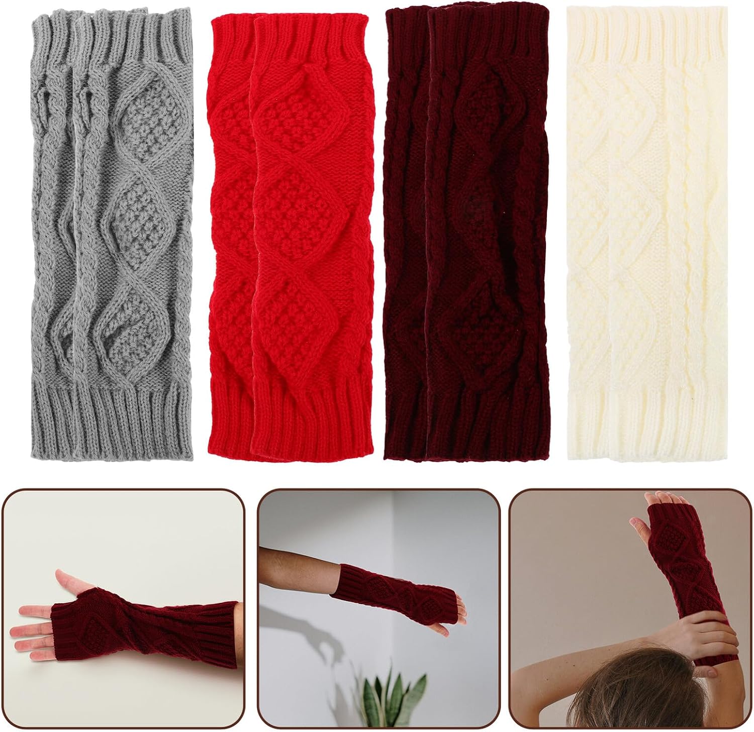 SUPVOX Thermal Fingerless Knitted Arm Warmers Long Sleeve Elbow Warm Gloves with Thumb Hole for Women Winter Cold Weather Protection