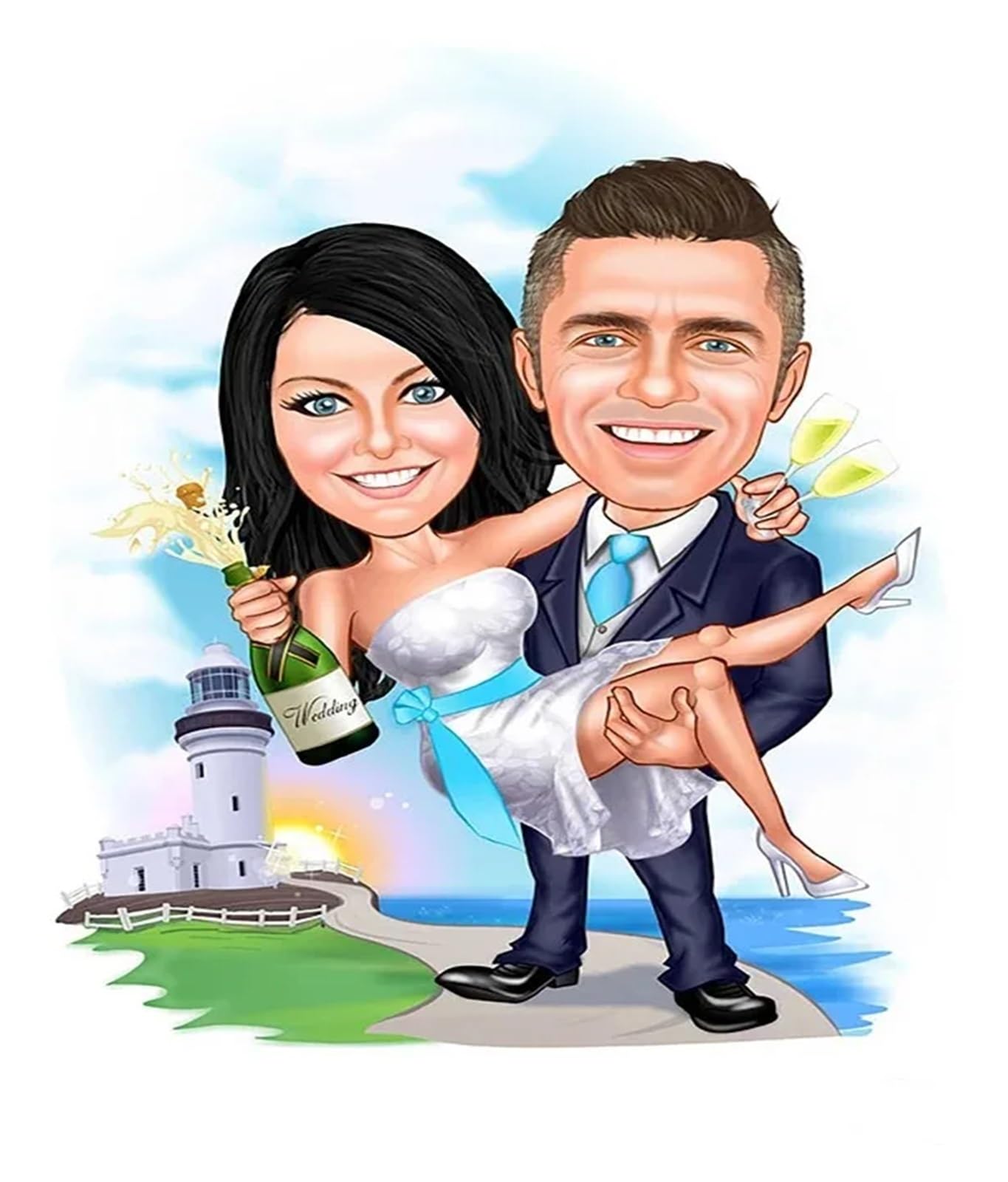 Impression Caricature Personnalisée Couple Marié Cadeau Anniversaire Mariage