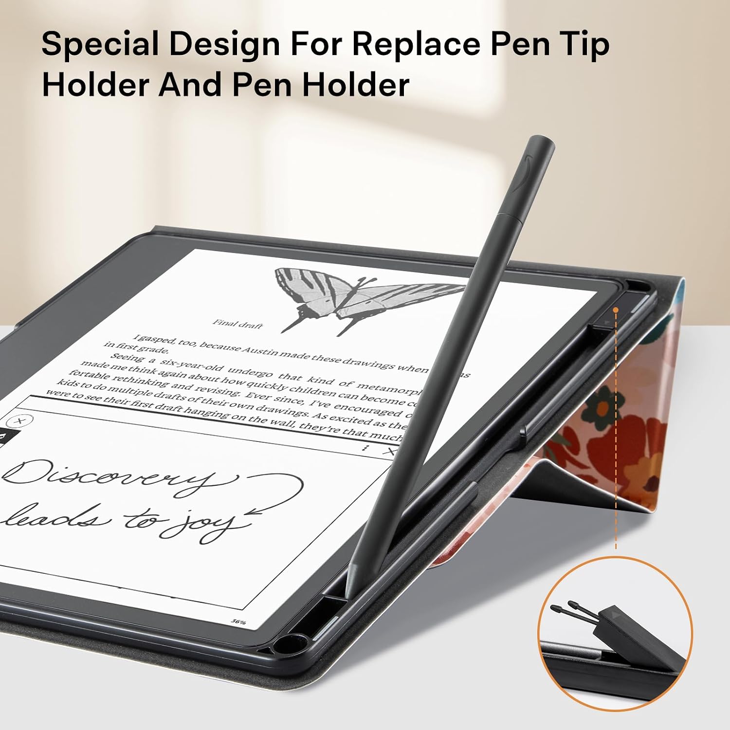 CoBak Case for Tablet Reader - All New PU Leather Cover with Auto Sleep Wake Feature for Tablet Reader 10.2" 2022 & 2024 Released with Pen Holder (not Compatible with Remarkable)，Orange Jasmine