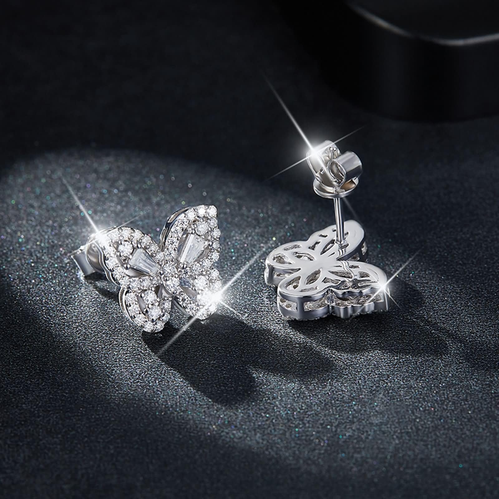 Ohrringe Weißgold 9K / 14K / 18 K für Damen, Schmetterling mit Moissanit, Ohrringe Silber Damen für Hochzeit