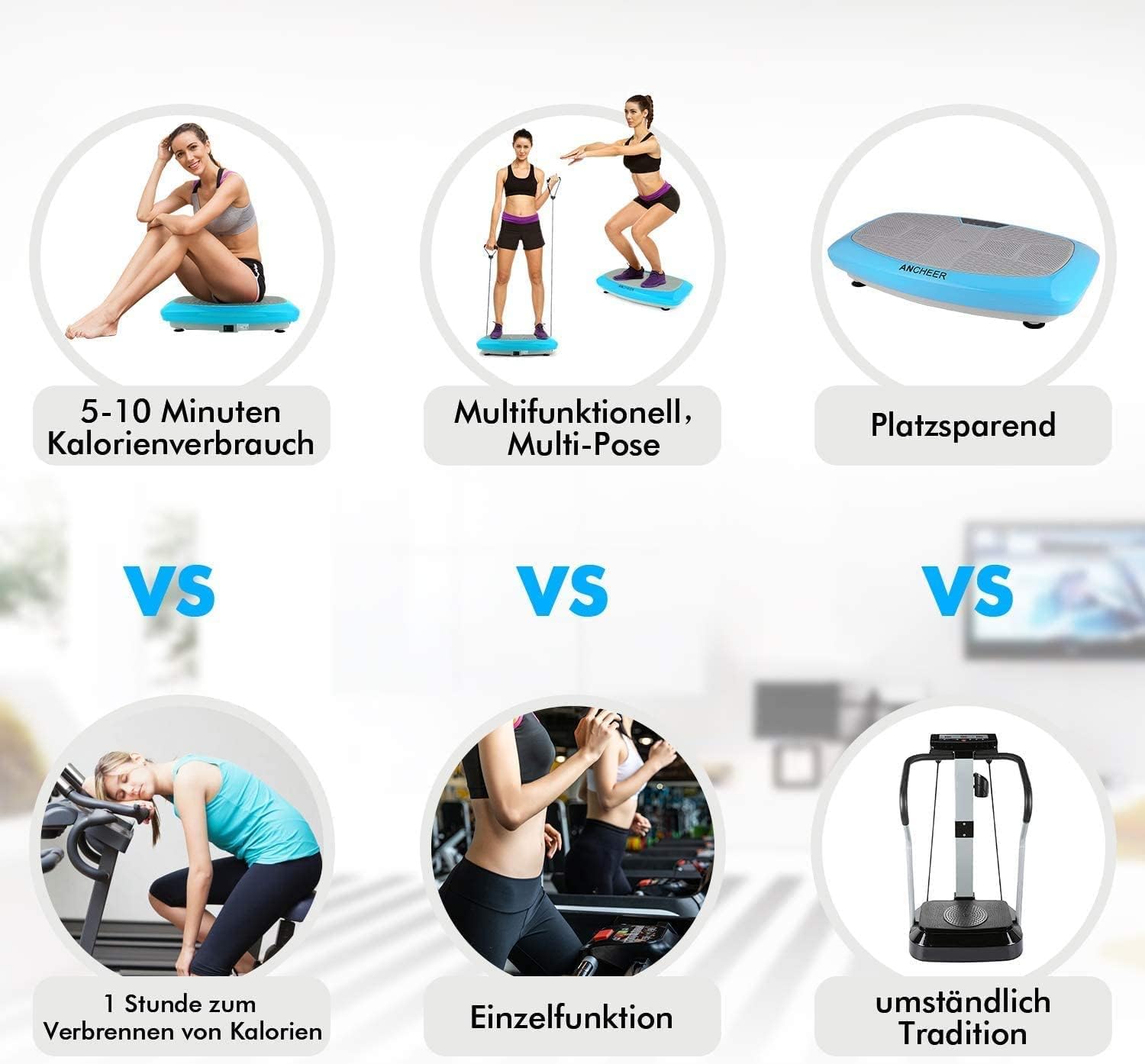 Woman performing full-body workout on ANCHEER 3D Vibration Plate