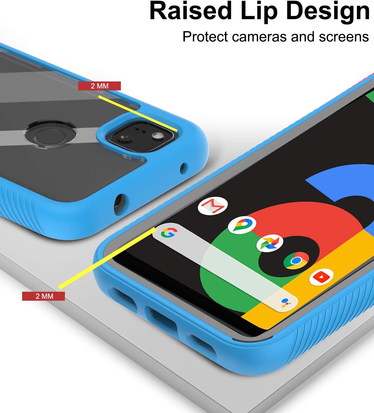 LeYi Pixel 4a Case, Google Pixel 4a Case (Not Fit Pixel 4A 5G) with 2 Tempered Glass Screen Protector, Full Body Protective Rugged Bumper Shockproof Clear Phone Cover Case for Pixel 4a Light Blue