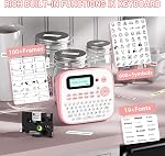 Pink Label Maker Machine with-Tape, Portable Kids Label Maker, Handheld Electric Label Maker with Keyboard, D210S Easy Labeler with Multiple Fonts Frame Barcode for Home Office School Supplies