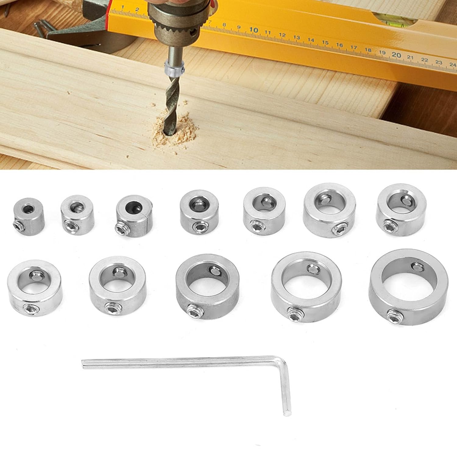 12PCS Drill Bit Depth Stop Collar Set 3-16mm High Carbon Steel Drilling Limit Rings for Precise Depth Control in Wood Metal