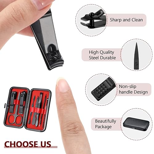 Miniatura 10 de Hanaive Juego de 6 juegos de manicura, 48 piezas, cortaúñas, kit de pedicura 8 en 1, kit de aseo de acero inoxidable, herramientas profesionales