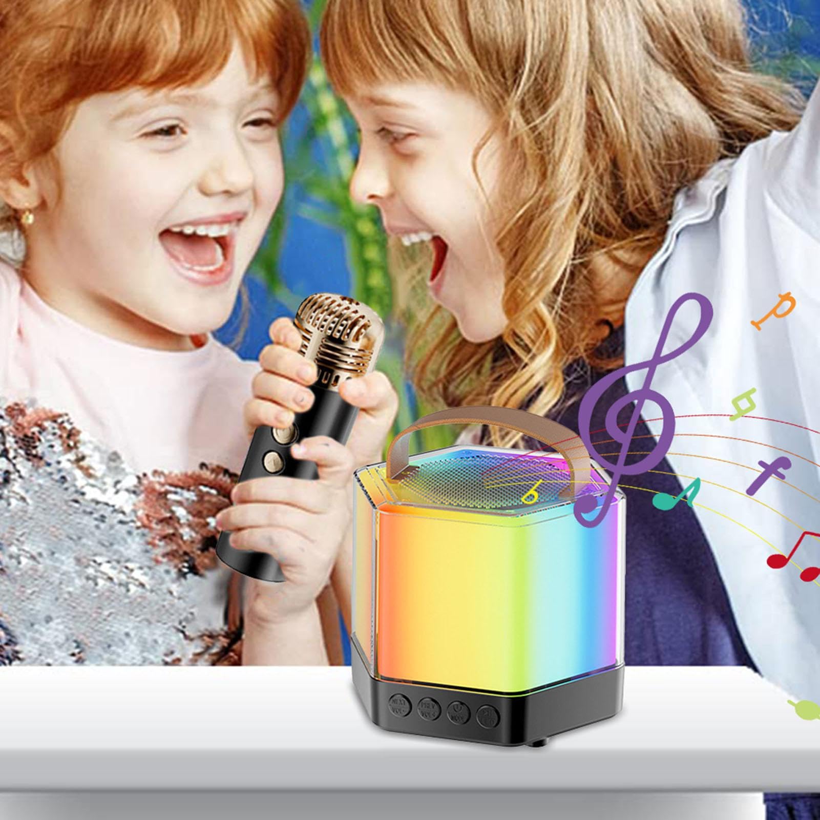 Maszyna do karaoke dla doros?ych, g? ?nik ?wietleniowy RGB z 2 mikrofonami | bezprzewodowymi | ?wietlenie RGB 2 bezprzewodowe mikrofony, zestaw g? ?ników karaoke dla lepszej atmosfery imprezowej