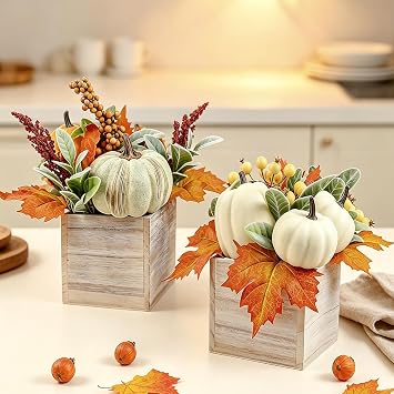 2 Pack Fall Harvest Pumpkins Centerpieces for Tables Decoration