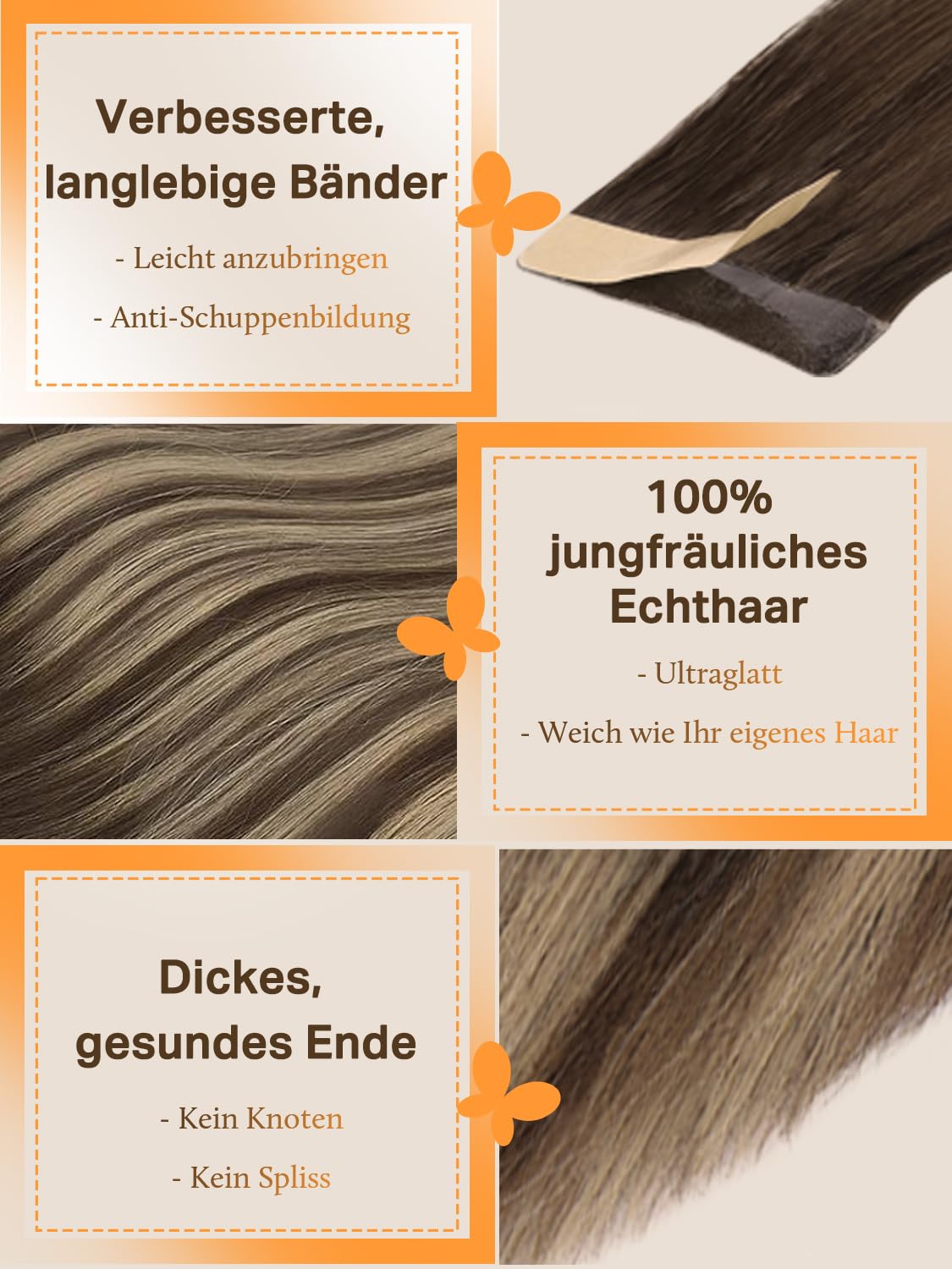 DOORES Tape Extensions Echthaar Echtes Remy Voll Tape In Extension #4/26/4