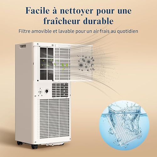 Condizionatore Portatile Climatizzatore Silenzioso - 9000BTU Climatizzatore senza Unità Esterna, Raffrescatore a Basso Consumo con Kit Finestra, Display LED, 4 Modalità, Copertura 33 m² Bianco Avorio - 8