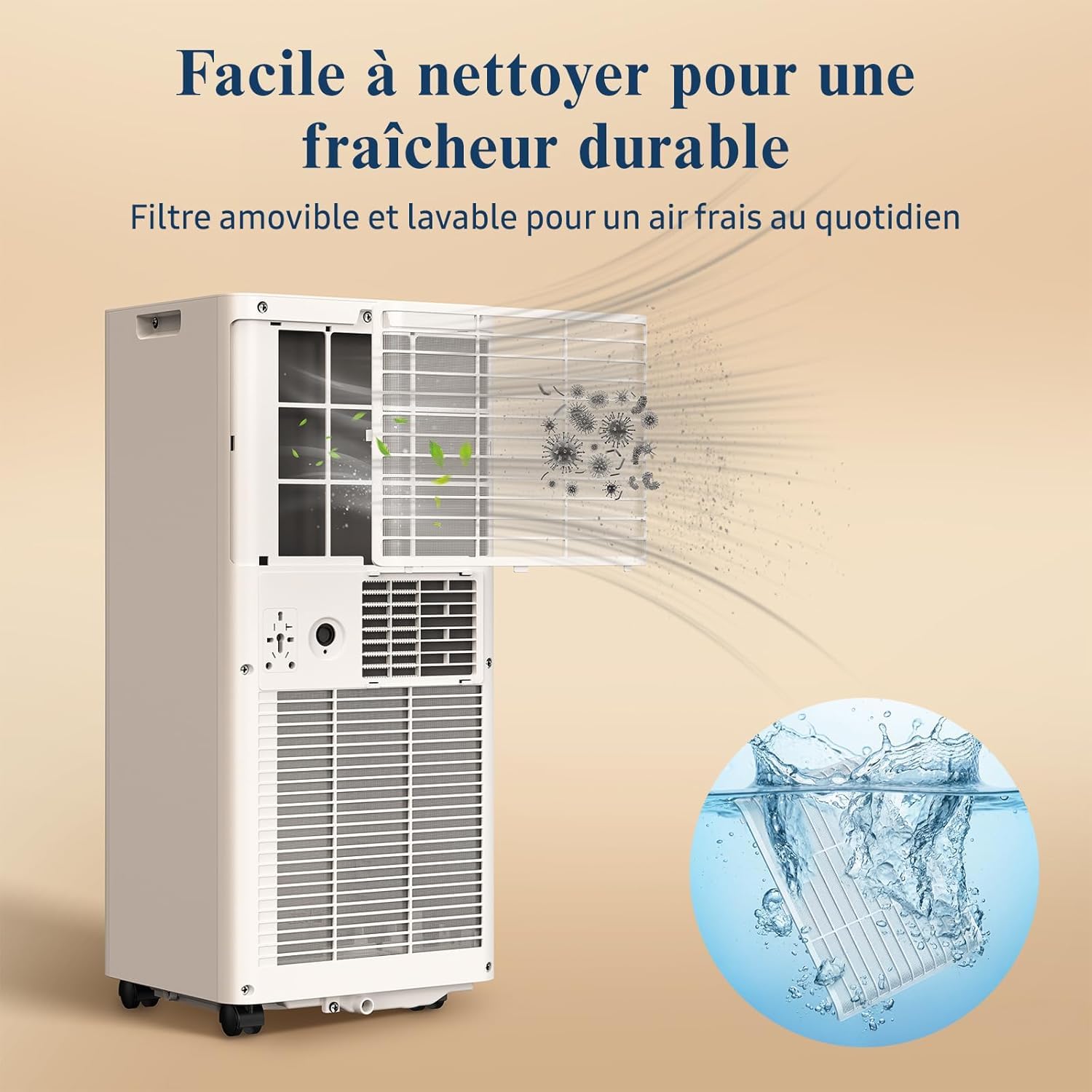 Climatiseur Mobile 9000 BTU - Climatiseur Portable 4 en 1 Silencieux - Télécommande, Minuterie 24h & Mode Sommeil,Clim Mobile pour Maison et Bureau,Kit d'Évacuation par Fenêtre Inclus