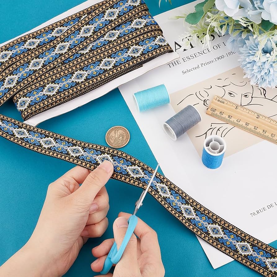 PH PandaHall Nastro Jacquard Etnico, 7 m Nastro Tessuto Ricamato Boho Tessuto Cucito Nastro Rombo Trim Frangia Decor Trim per Abbigliamento FAI DA TE Tenda Abbellimento Decorazione 5 cm