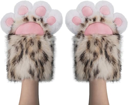JIAHG Faux Fursuit Cat Paw Gloves Furry Therian Paws Mittens Fox Wolf Paw Gloves