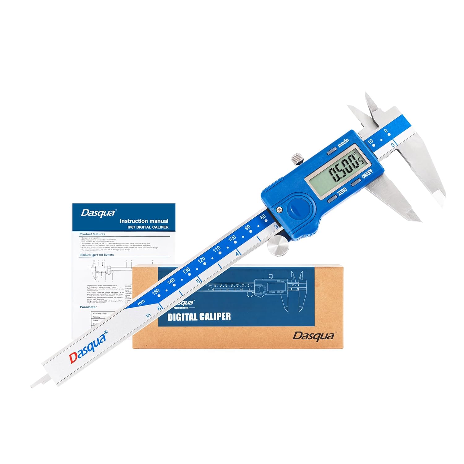 Dasqua Left-Handed Digital Caliper 0-6"/0-150mm Stainless Steel with Large LCD Screen, Dual Unit in/mm, Accuracy ±0.0015"/0.03mm, Resolution 0.0005"/0.01mm, High Precision Caliper Measuring Tool