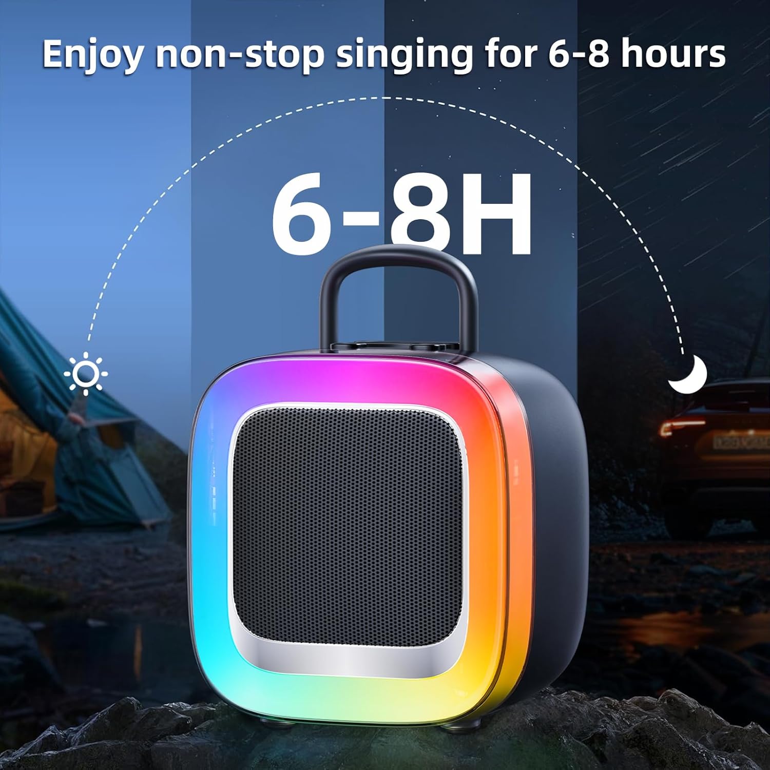 Kinglucky (Exclusive Edition) Karaoke Machine, Portable Bluetooth Speaker with 2 Wireless Microphones for Adults & Kids with Lights, Karaoke for Smartphones, Birthday, Family, Home Party Gifts Black - Image 5