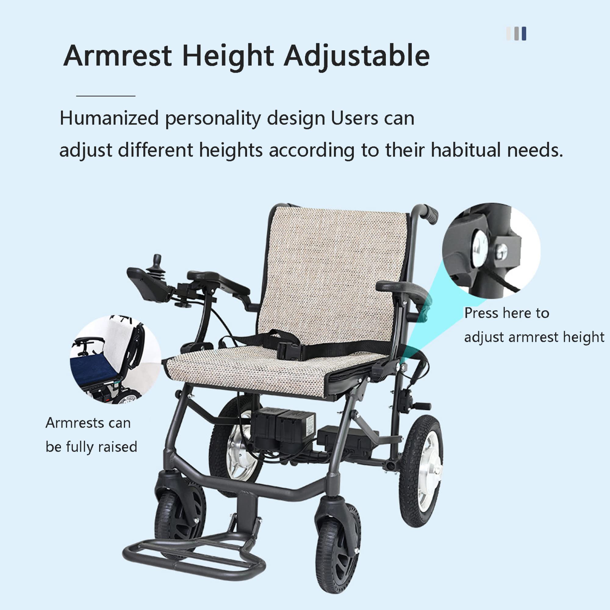Fauteuil Roulant Électrique Pliant, Fauteuil Électrique Tout Terrain Léger à Double Moteur avec 2 Batteries Au Lithium Mobiles pour Personnes Âgées Handicapées