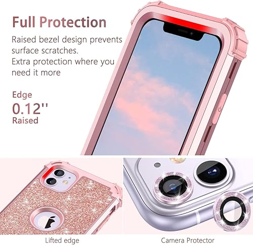 Miniatura 3 de LONTECT Funda para iPhone 11 Pro Max con purpurina brillante 3 en 1, a prueba de golpes, resistente, cuerpo completo, resistente funda protectora
