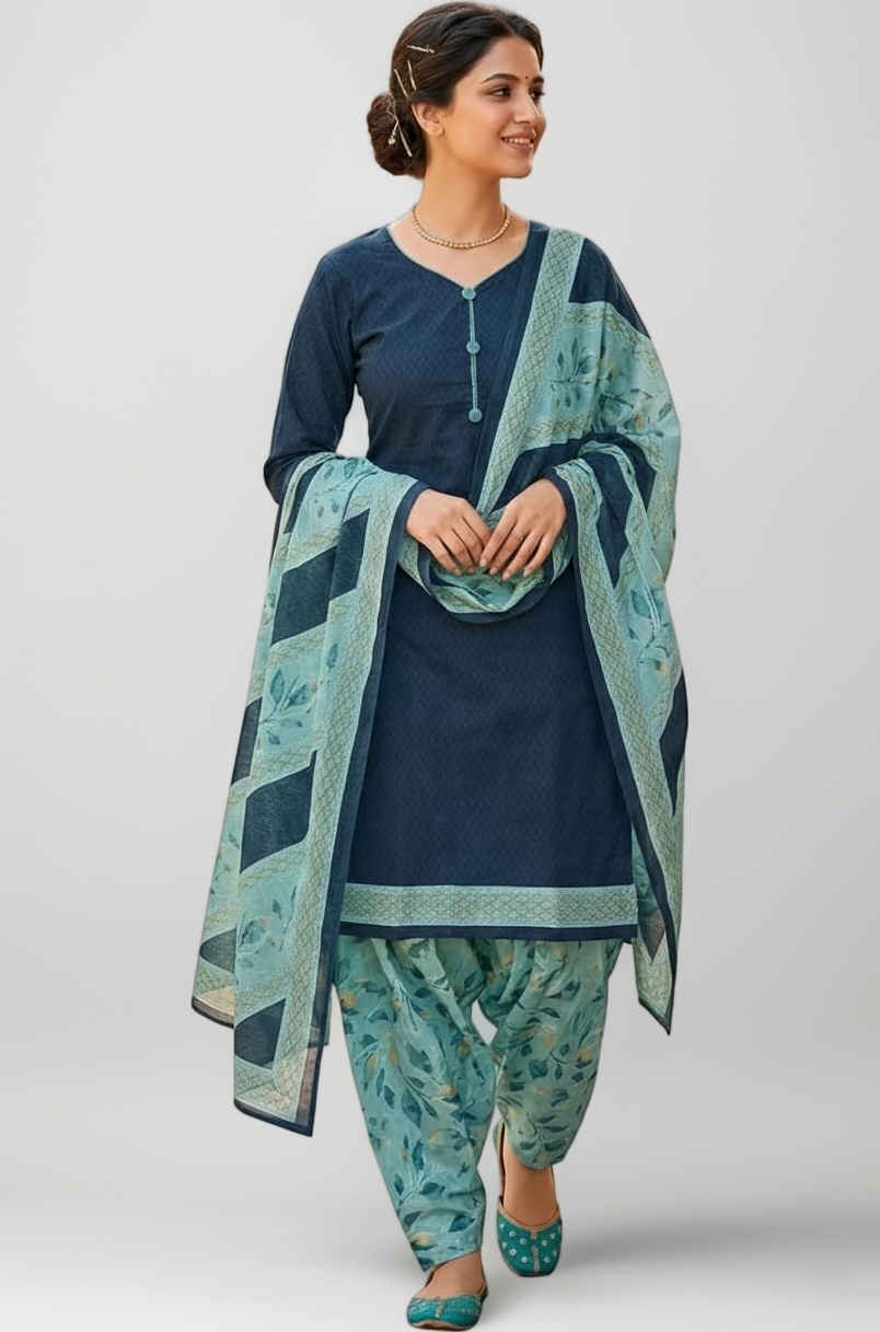 Teal Cotton Blend Printed Ready to Wear Patiala Salwar Suit (Readymade_P_JOPLVSRW5225-P)