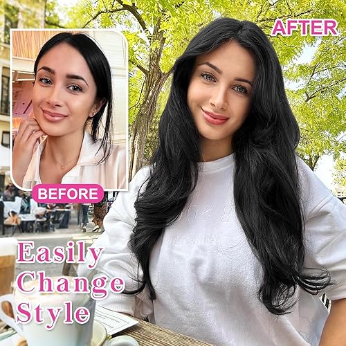 Miniatura 3 de ALXNAN Extensiones de cabello con pinzas, 7 unidades, extensiones de cabello grueso y largo en capas, extensiones de cabello negro de 20 pulgadas,