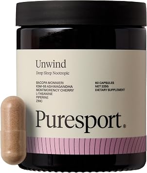 Puresport Unwind Deep Sleep Nootropic Supplement, 60 Capsules | Calming botanical & amino blend to relax the mind, ease stress and support deeper rest, vegan, non-drowsy daytime calm