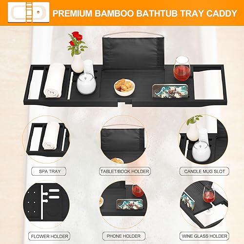 Vista 73 de Bandeja de bañera de alta calidad, bandeja de baño, mesa de bandeja de bañera para bañera, bandeja de baño para bañera, tamaño ampliable, se adapta