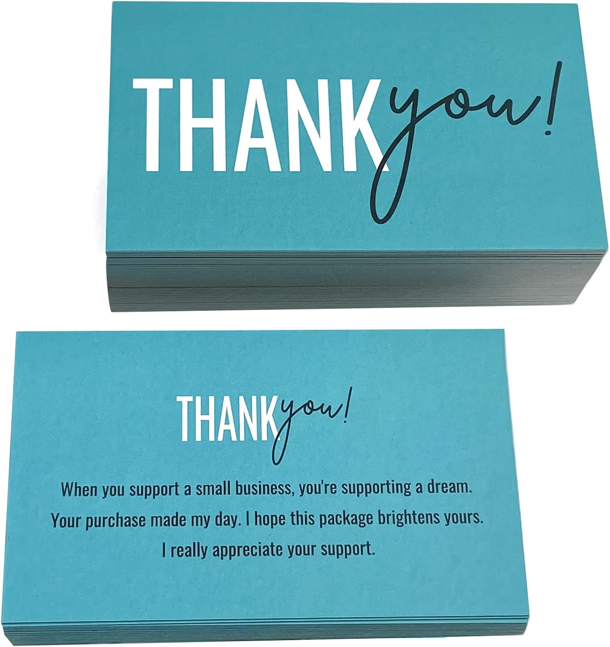 RXBC2011 Thank You for your support Cards Handwritten Lettering Design Thank you small business Card Pack of 100 (Aqua) - Image 4