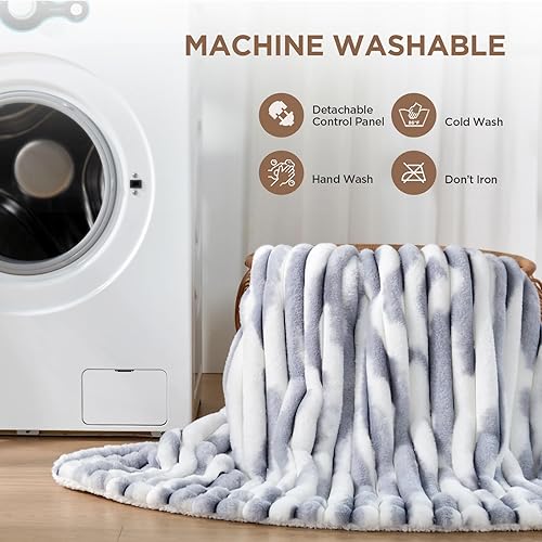 Miniatura 6 de Westinghouse Manta eléctrica tamaño matrimonial, manta térmica de lujo de piel sintética y sherpa súper acogedora con 10 niveles de calefacción y