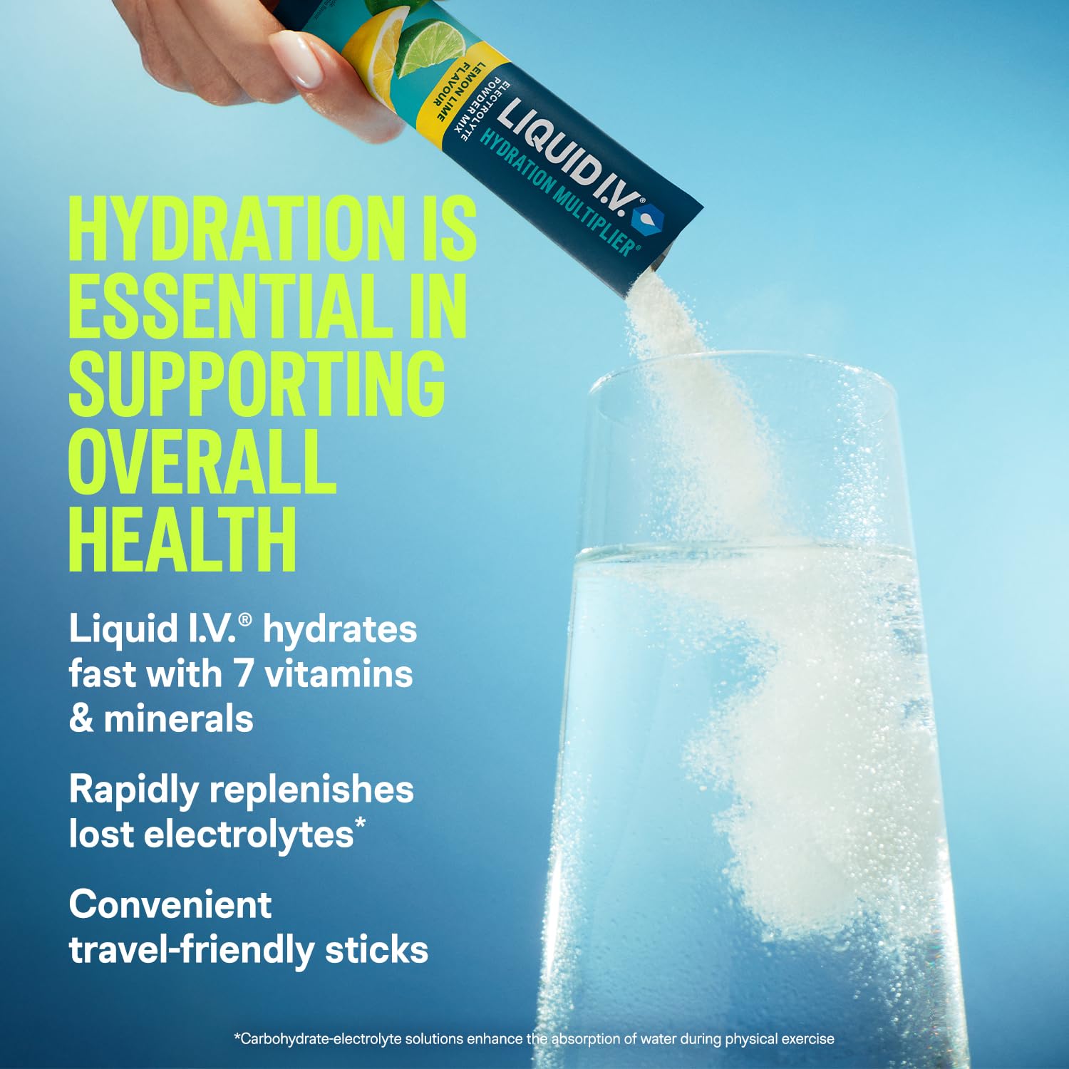 Liquid I.V. Hydration Multiplier Electrolyte Powder Mix, Lemon Lime Flavour, Electrolytes with 7 Vitamins & Minerals for Fast Hydration & Energy, Vegan and Gluten Free, 16 Sachet Sticks — view 2