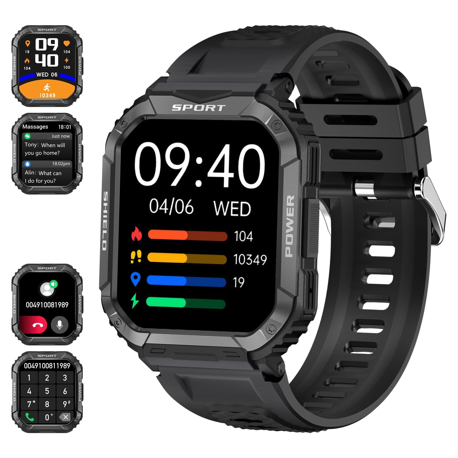 Smartwatch for Men Military Waterproof IP68 Sports with Heart Rate Monitor SpO2 Pedometer Sleep Monitor Activity Bracelet for Android iOS