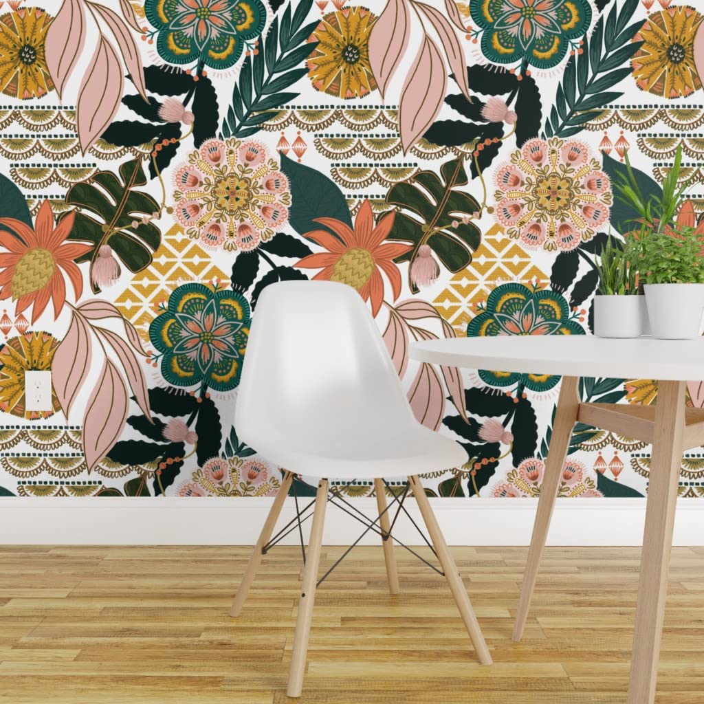 Peel & Stick Wallpaper - Floral Gold Art Deco Design, 9ft X 2ft, Removable & Repositionable