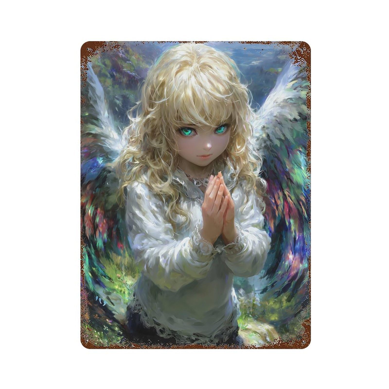 Angelic Girl with Wings in Nature Retro Metal Sign 15.7"x11.8", Farmhouse Wall Decor for Garage, Pub Or Kitchen