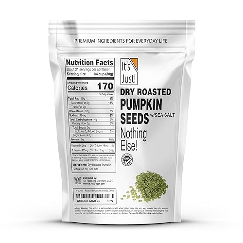 Miniatura 2 de It's Just! - Semillas de calabaza (pepitas), sin cáscara, aperitivo apto para dieta Keto, sin OMG, envasado en EE. UU.