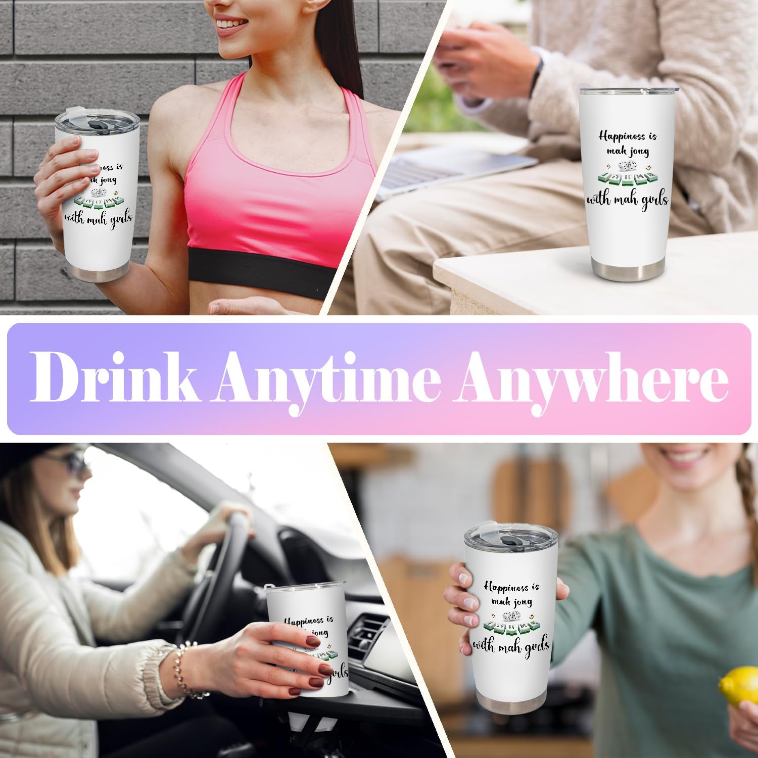 Funny Mahjong Gifts Tumbler for Women Men Stainless Steel Tumbler with Lid and Straw 20oz, Mah Jong Gifts for Mahjong Lover Travel Coffee Cup - Image 3