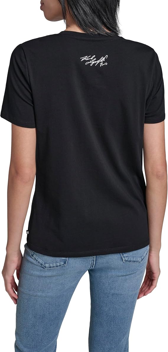 Karl Lagerfeld Women's Short Sleeve Crew Neck Logo T-Shirt