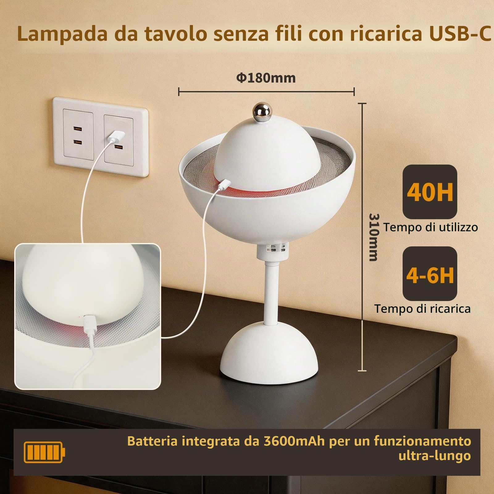 Aigostar 2 Pezzi Lampada da Tavolo Magnetica Touch, Lampada da Comodino senza Fili con 3 Temperature di Colore e Dimmerabile, Ricaricabile USB per Camera da Letto, Ristorante (Bianco)