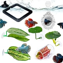 7PCS Betta Hammock & Fish Toys Set, Fish Tank Decor & Accessories for Resting Hiding Aquarium with Training Mirror and Feeding Ring