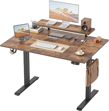 Klicelor Eletric Height Adjustable Desk, Movable Monitorstand, 120x80cm | 80cm wider, 72-116cm Height, Standing desk w. 2 Memory Buttons, Computer Desk for Home Office, 4 pcs Desktops, Brown