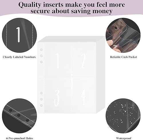 Miniatura 4 de Hiwhy Carpeta de desafío de ahorro de 100 sobres, carpeta de presupuesto de cuero para planificar y ahorrar $5050, planificador de ahorro diario,