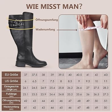 Womens Extra Wide Calf Block Heel Stacked Buckle Hidden Stretch Knee High Boots