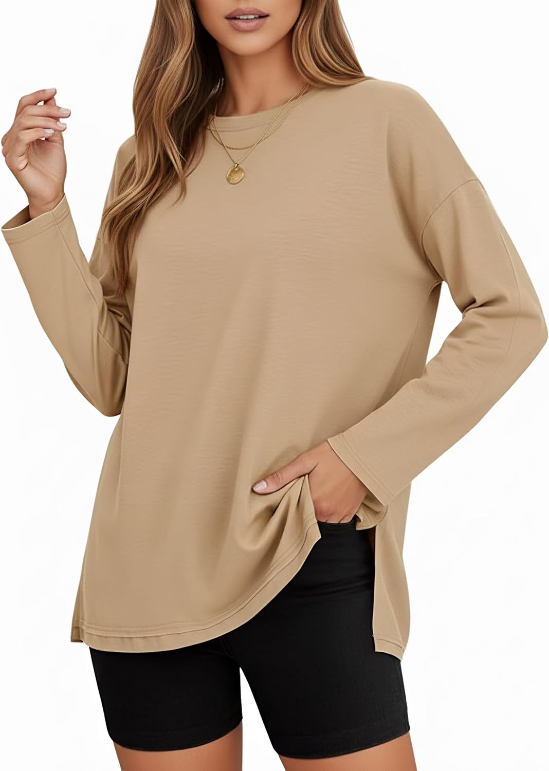 Tankaneo Womens Long Sleeve T Shirts Gym Crewneck Basic Tee Oversized Tops Workout Sweatshirts Loose Fit 2025 - Image 4