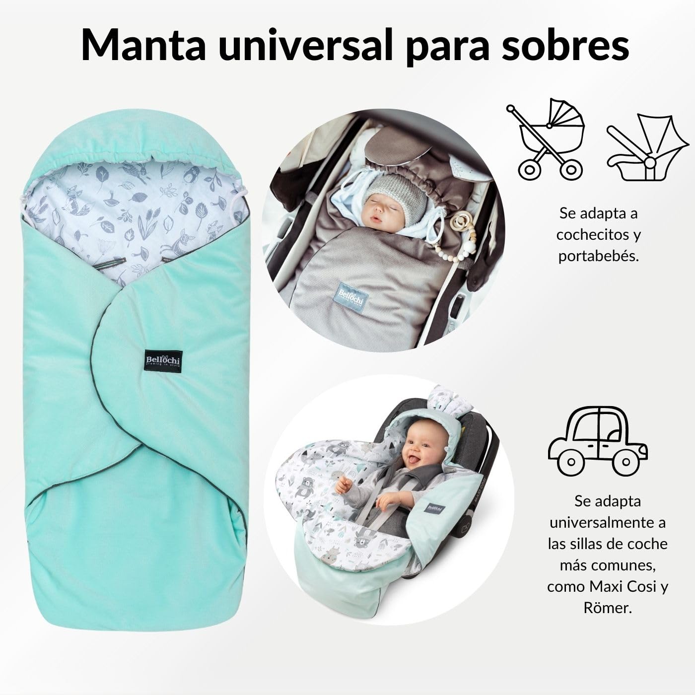 Bellochi Saco Capazo Bebe Universal Invierno - Acogedor Manta para Cochecitos de Bebé Sillas de Paseo o Sillas de Coche (p.ej. Maxi-Cosi y Römer) - Oeko-Tex - Secret Forest