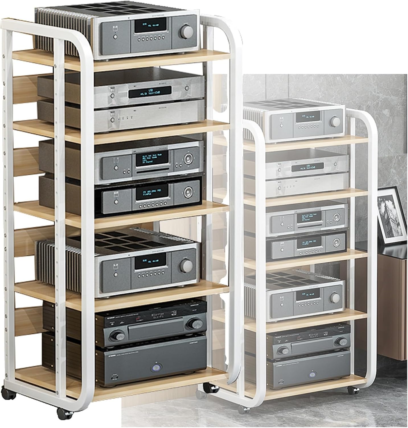 5-tier Removable Media Stand, CD Player Stand, Stereo Component Storage Cabinet, Wood Panel Height Adjustable, For Entertainment Storage In Life, Gaming, Recording Studio (One Color 50x42.5x110cm)