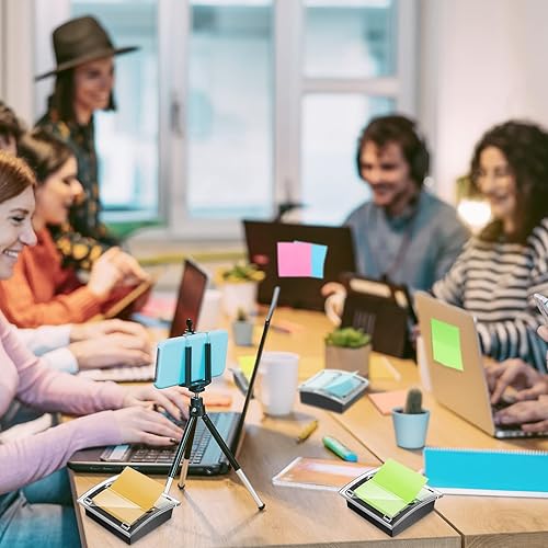 Miniatura 7 de Meanplan Paquete de 3 dispensadores adhesivos desplegables con base negra con 24 blocs de notas adhesivas de colores, almohadillas autoadhesivas de