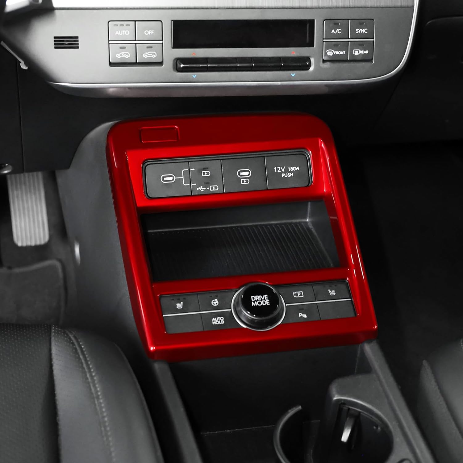 ABS Car Central Control Gear Panel Cover Center Console Gear Shift Panel Protective Cover Trim Compatible with Hyundai Kona 2024 SX2 Accessories (Gloss Red Style)
