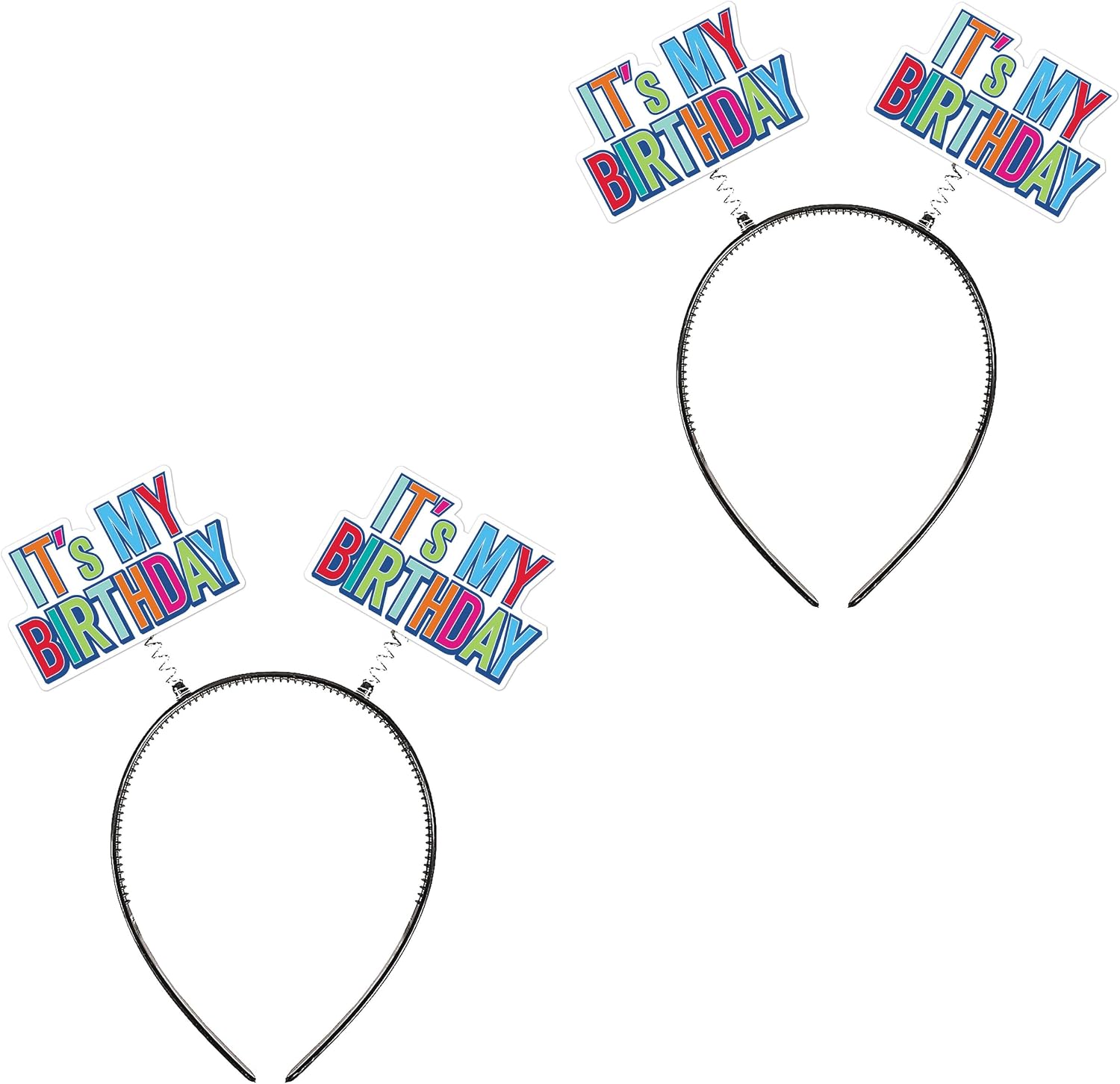 Beistle "It’s My Birthday" Headband Boppers – 2-Pack Colorful Celebration Headband Accessories with Printed Icons on Snap-On Bands for B-Day Parties, Photos and Group Fun